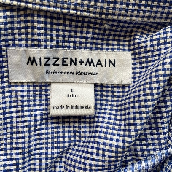MIZZEN + MAIN Mens Shirt Button Up Lightweight Blue Check Sz L Trim Fit Stretch - Picture 3 of 7